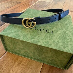 Gucci GG Marmont Thin Belt, size 85 / 34, black leather